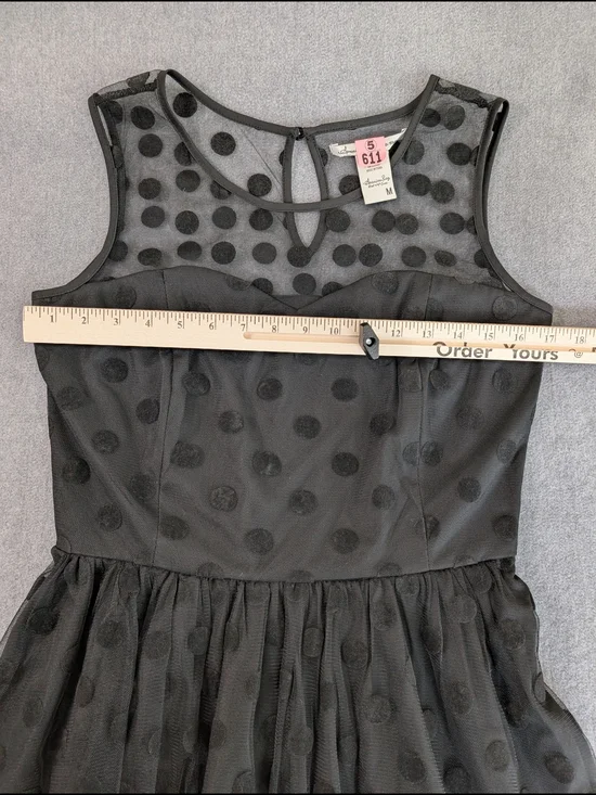 American Rag Women's Black Polka Dot Mesh Overlay Fit & Flare Mini Dress Size M - Picture 3 of 8